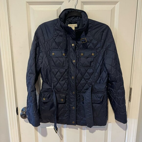 Navy Blue Quilted Jacket with Belt - Size XS - Picture 1 of 6